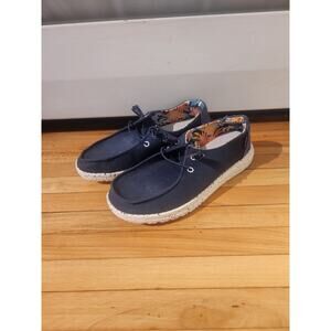 Hey Dude Women's Wendy Stretch Canvas Blue Lace Moc Toe Shoes Size 7 New